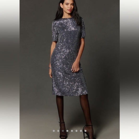 Anthropologie Dresses & Skirts - NWT new small Anthropologie flat white short sleeve sequin stripe midi dress